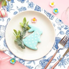 6 Pcs Blue White Easter Placemats Set Plastic Place Mat Retro Bunny Rabbit