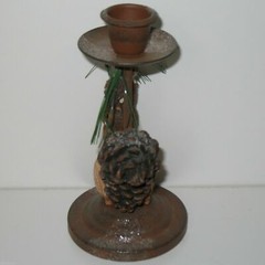 CANDLEHOLDER Rustic Christmas Squirrel Metal and Wood Farmhouse Holiday