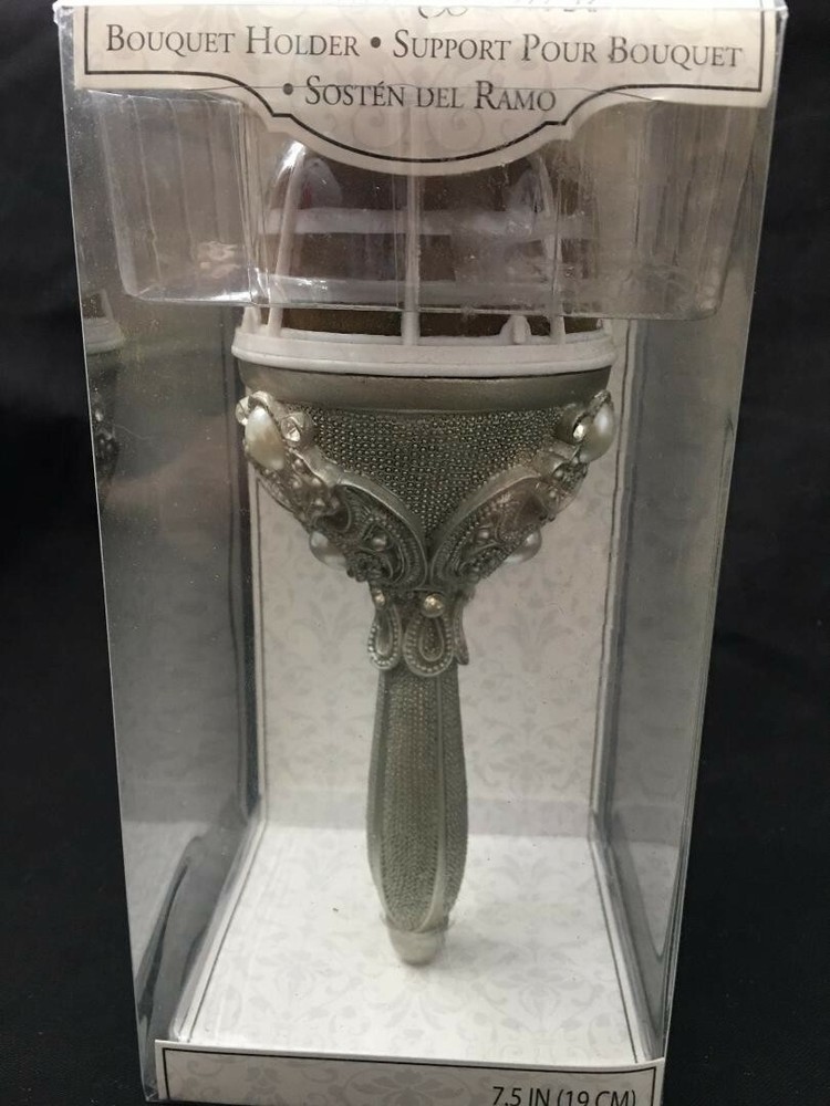 LILLIAN ROSE – WEDDING BOUQUET HOLDER * SILVER color * JEWELED & PEARL * NEW