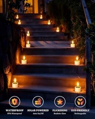 Solar Tea Lights Outdoor Waterproof, 12 pcs 1.5″ D x 2.1″ Reusable Dusk to