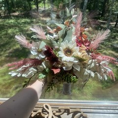 Bridal Wedding Bouquet Hand made Budget Friendly Faux Flowers White Pink Green