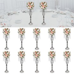 10Pcs Silver Crystal Flower Stands – 21.7in Wedding Table Centerpieces