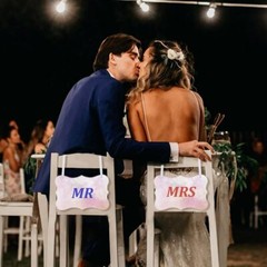 2 Pcs Clear Acrylic Hanging Signs with White Satin Ribbon for Parties 9″ x 56″