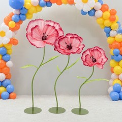 Handmade EVA Corn Poppy Floor Flowers Set Of 3 40×100,50×120,70×140cm Dark Pink