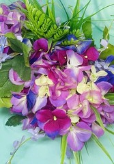 Wedding Silk Flower Hand Tied Bouquet Garden Style Purple Pink Hydrangeas 12×8