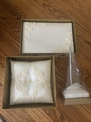 90s Beverly Clark Ivory Pearl and Lace Wedding Guest Book, Pillow and Pen