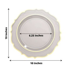 20 CLEAR 10.5″ Round Plastic Dinner Plates GOLD Scalloped Rim Events