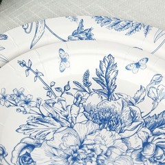 50 Dessert and Dinner Plates WHITE with Blue French Toile Pattern Wedding Party
