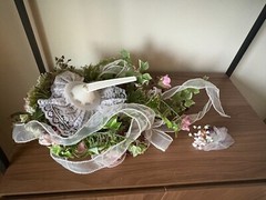 Handmade Vintage 1990s Pink, Mauve, White, Plum Wedding Bouquet w/ Boutonnieres