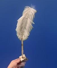Vintage White feather pen with Cushion Pen Holder Whimsical Renaissance Era