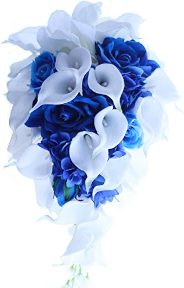 Royal Blue Bouquet, Bridal Bouquets for Wedding，White Calla Lily Bridal Bouquet,