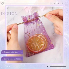50PCS Moon Star Organza Drawstring Gift Bags Wedding Jewelry Favor Pouches Gold