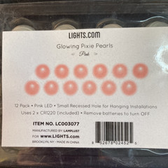 «Glowing Pixie Pearls» LED marble sized light sets. 12 each. White Blue Pink