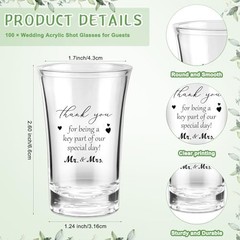 Sets Wedding Favors for Guests Wedding Shot Glasses Acrylic 100 Thank You