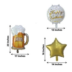 5 WHITE GOLD Round Beer Mug Stars Happy Birthday Mylar Foil BALLOONS Set Party
