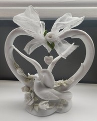 Wedding Cake Topper Doves Roses Heart White Porcelain Unique Love Bridal Gift