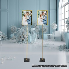 Set Of 2 Gold Adjustable Floor Sign Stands With Marble Base 0-160 cm