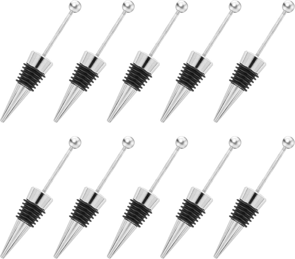10PCS Beadable Wine Stoppers, Beaded Bottle Cap Zinc Alloy Reusable Corkscrew Sa