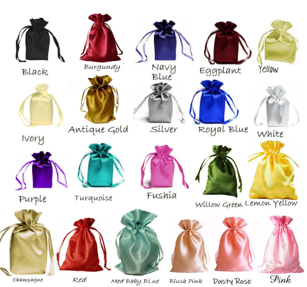 SATIN bags 3 each 6″ x 9″ draw string bag colors avail wedding jewelry pouch