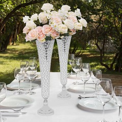 2 pcs Silver Wedding Table Crystal Flower Stand For Anniversary Ceremony Party