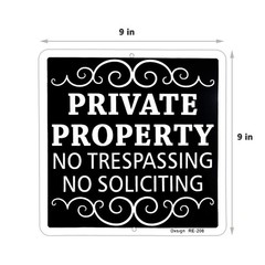 2-Pack Private Property No Trespassing No Soliciting Aluminum Signs – 9×9 Inc…
