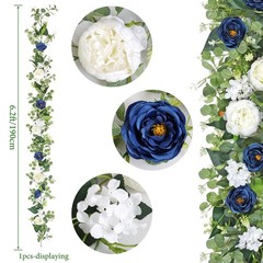 Betylifoy 2 Pack 6.2Ft Blue White Flower Garland Artificial 2PCS, Blue&white