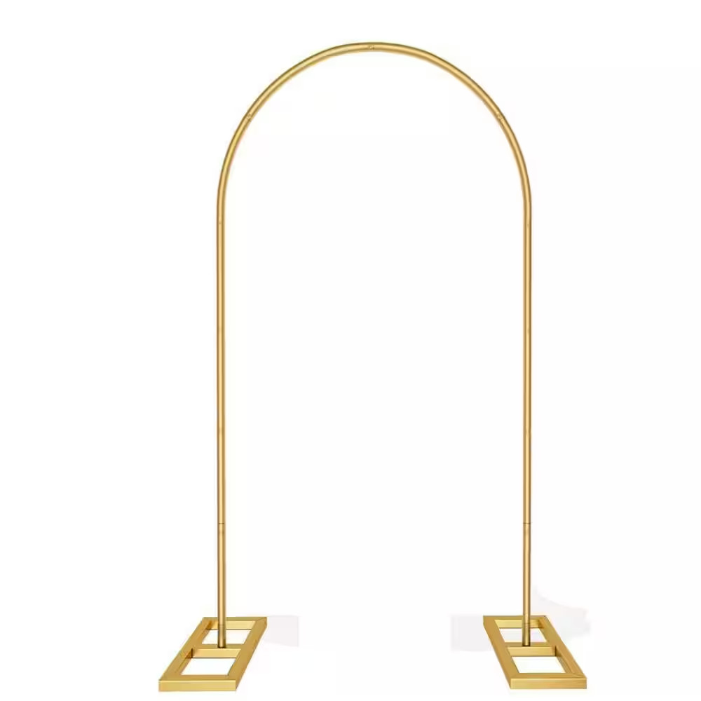 6.5 Ft. Gold Metal Wedding Flower Arch Frame Balloon Backdrop Stand W/ Stable Ba