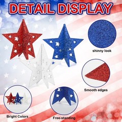 COCHIE 6 Inch Labor Day Decorations Wooden Stars Set, 3D 6 inches, Cutout