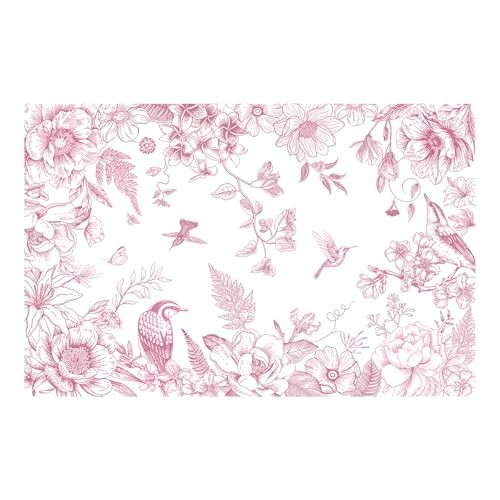 Pink Flower Bird Disposable Paper Placemats 11×17 inch, 50 PCS Flower Pink
