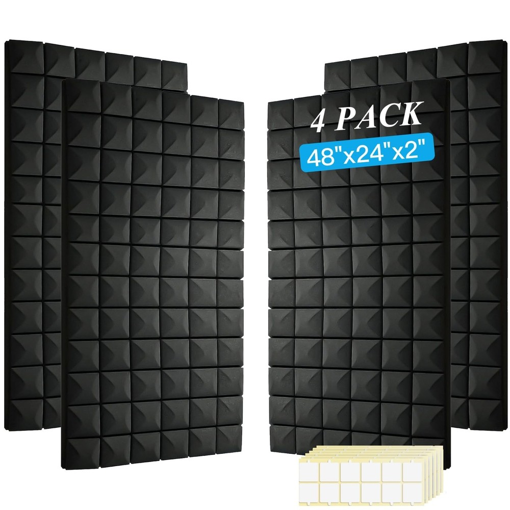 4 PCS Acoustic Panels,48»X24»X2» Sound Proof Foam Panels for Walls,High De…