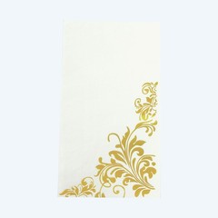50 White Disposable Paper Napkins with Gold Baroque 16″, and