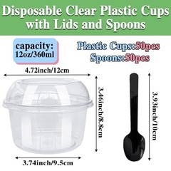 Pack 12 oz Disposable Clear Plastic Cups,PET Dessert Cups with 50 12.0 ounces