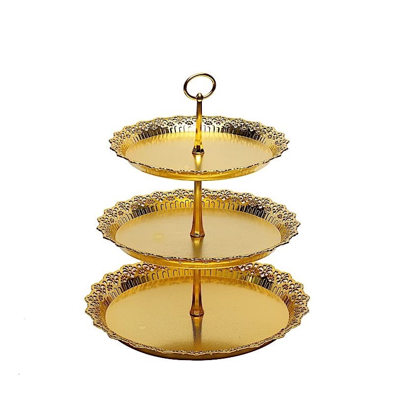 15 in Metallic Gold 3 Tier Plastic Cupcake Stand Round Dessert 15″,