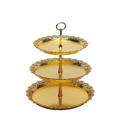15 in Metallic Gold 3 Tier Plastic Cupcake Stand Round Dessert 15″,