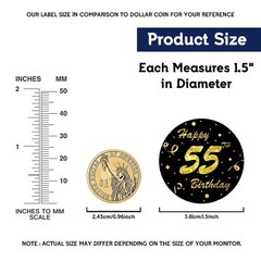REWIDPARTY Black Gold 55th Birthday Stickers (500 Per Roll, 1.5′ Diameter, Wa…