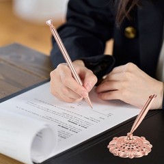 Rose Gold Hollow Round Pen Signing Pen Set Crystal Diamond for Wedding