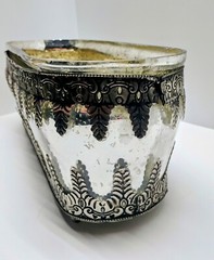 16″ Pottery Barn Madeline Mercury Glass Metal Filigree Centerpiece Vase Silver