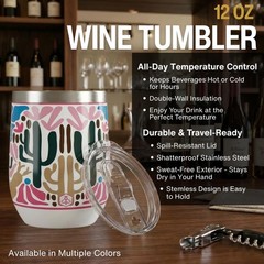 Biddlebee 12 Oz Stemless Wine Tumblers with Lids, 2-Pack – Insulated Stain