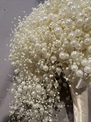 Ivory Pearl Waterfall Bridal Bouquet: Cascading Wedding Bouquet and Pearl Vale