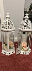 White Large Vintage Lanterns Qty 2 Hex Shape- 20”x9” -candles Sold Separately
