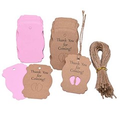 100pcs Baby Shower Tags Kraft Paper Gift Tag，Baby Feet Shower and Party Pink