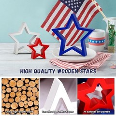3 PCS Patriotic Wooden Star Sign Table Decor 4th of July 1 PACK, 3 PCS