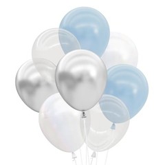 Blue, Pearl White, Clear, Silver, Latex Balloons – 25 pk, 12″ | Cloud Nine
