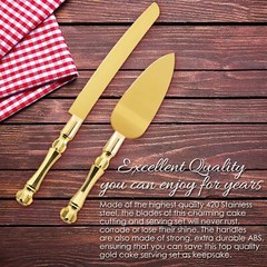 Gold Elegant Cake Knife and Server Set, Steel Plated Blades with Acrylic Handles