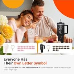 Wifey Hubby 40 oz Tumbler Cup for Couples with Handle Lids Straws Letter Charm