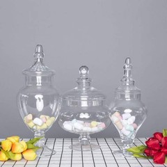 Set of 3 10″ 12″ 14″ tall Clear Glass Apothecary Jars Containers with Lids Sale