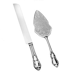 Ella Celebration 2-Piece Cake Knife & Server Set, Silver Glossy Floral
