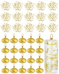 40 Pcs Wedding Floating Candles Pearl Strings for Centerpieces Small Gold