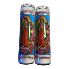 Veladora Virgen De Guadalupe White /// set of 2 Our Lady 8 inch,