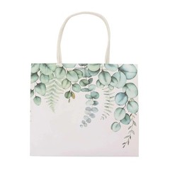 12 WHITE GREEN Eucalyptus Paper Gift Bags with Handles Party Favors Supplies